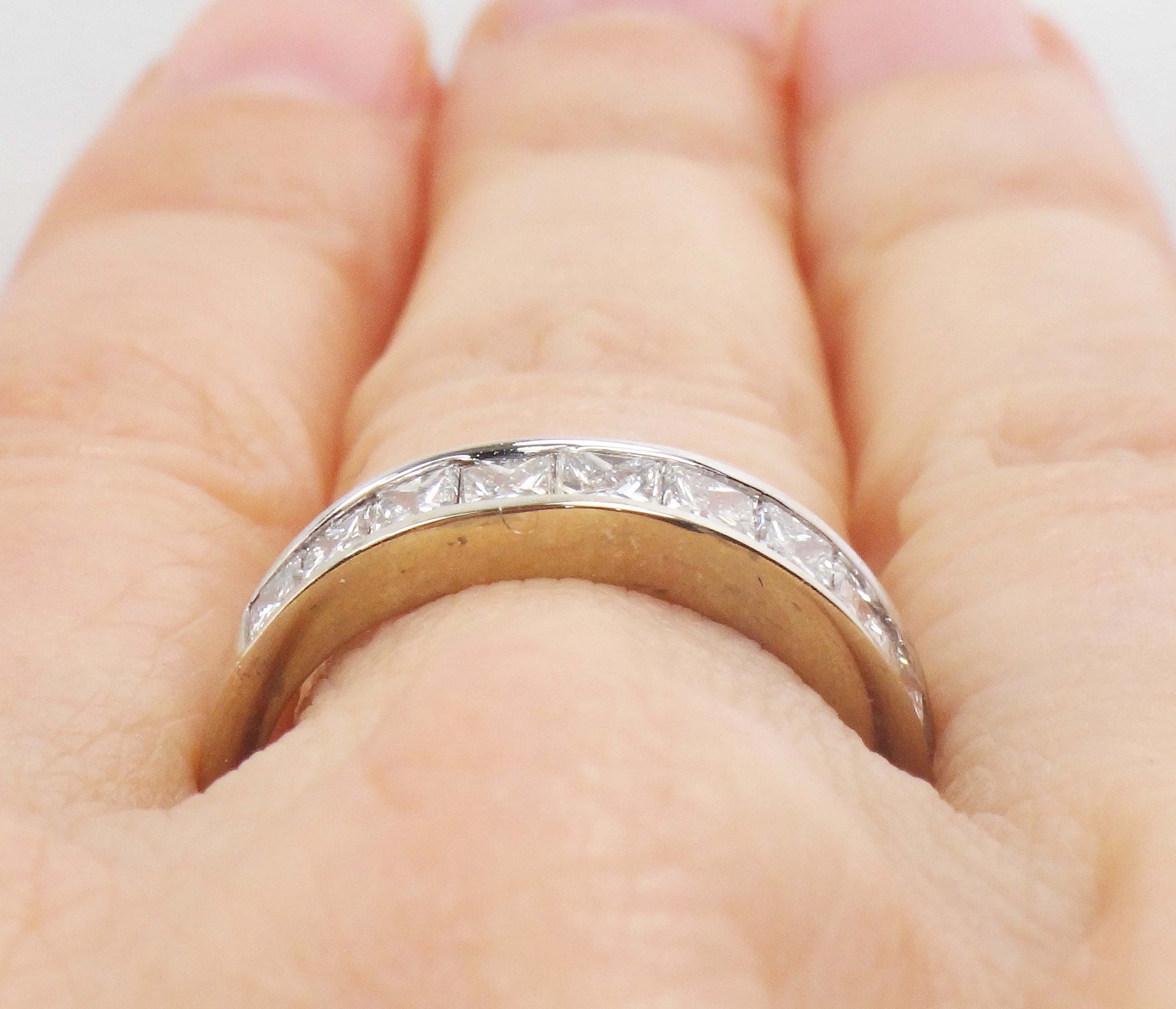 Vintage 14k White Gold Princess Cut Diamond Wedding Band Ring, 1.25 Carat, Size 6.5