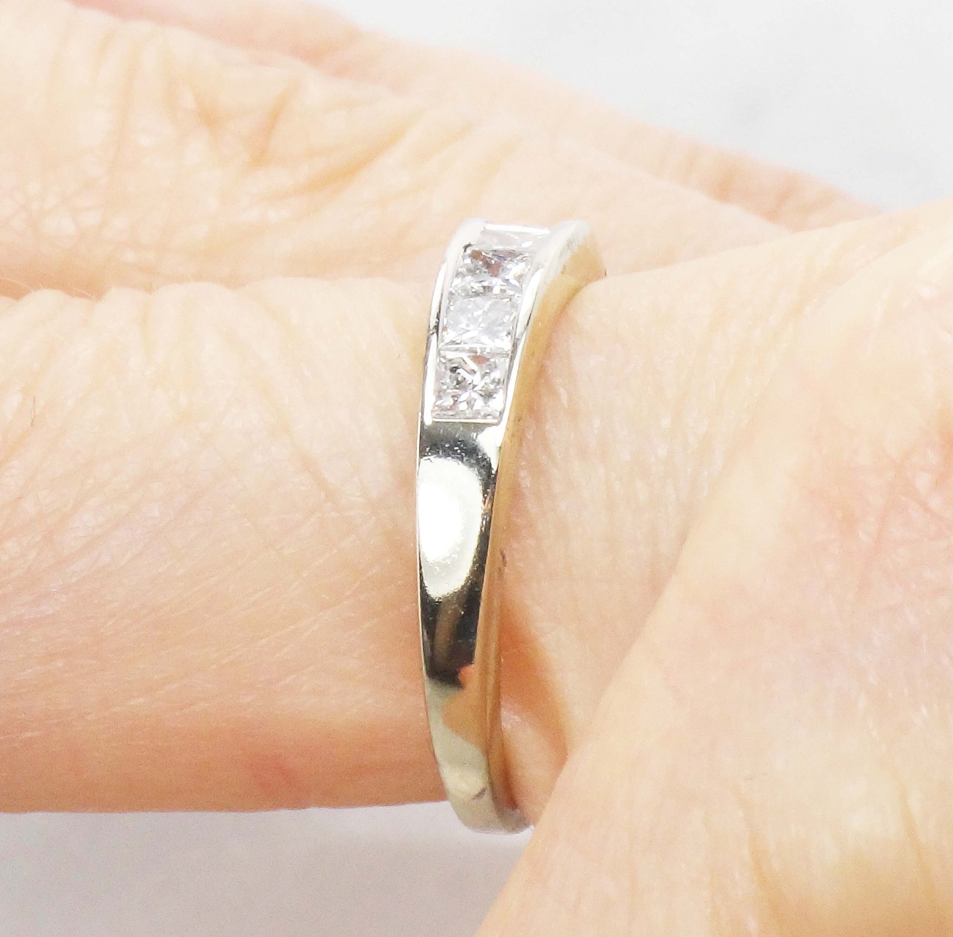 Vintage 14k White Gold Princess Cut Diamond Wedding Band Ring, 1.25 Carat, Size 6.5