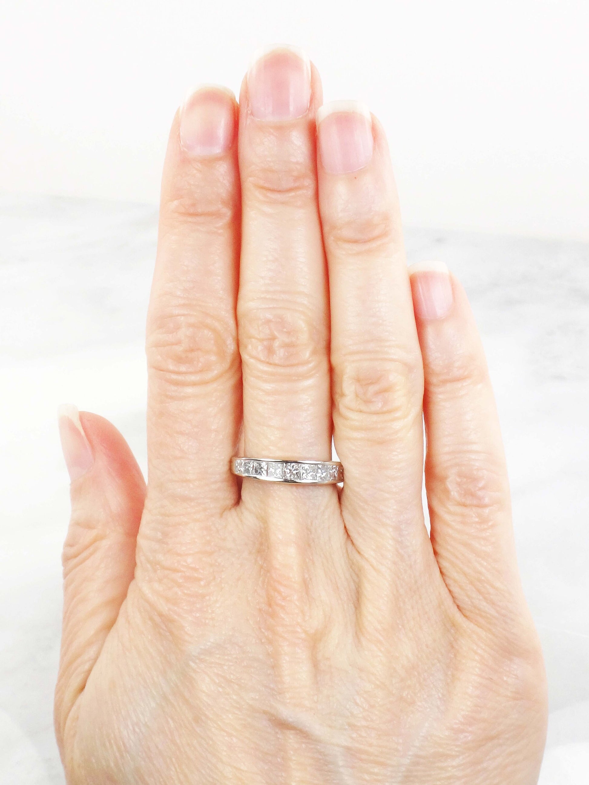 Vintage 14k White Gold Princess Cut Diamond Wedding Band Ring, 1.25 Carat, Size 6.5