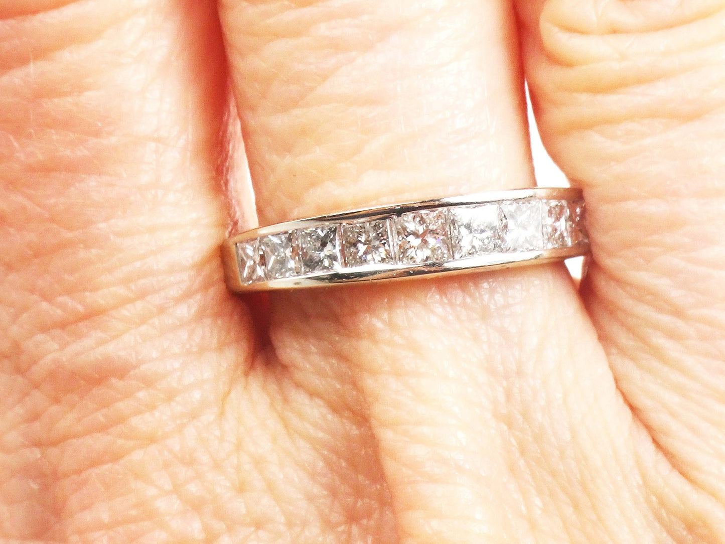 Vintage 14k White Gold Princess Cut Diamond Wedding Band Ring, 1.25 Carat, Size 6.5