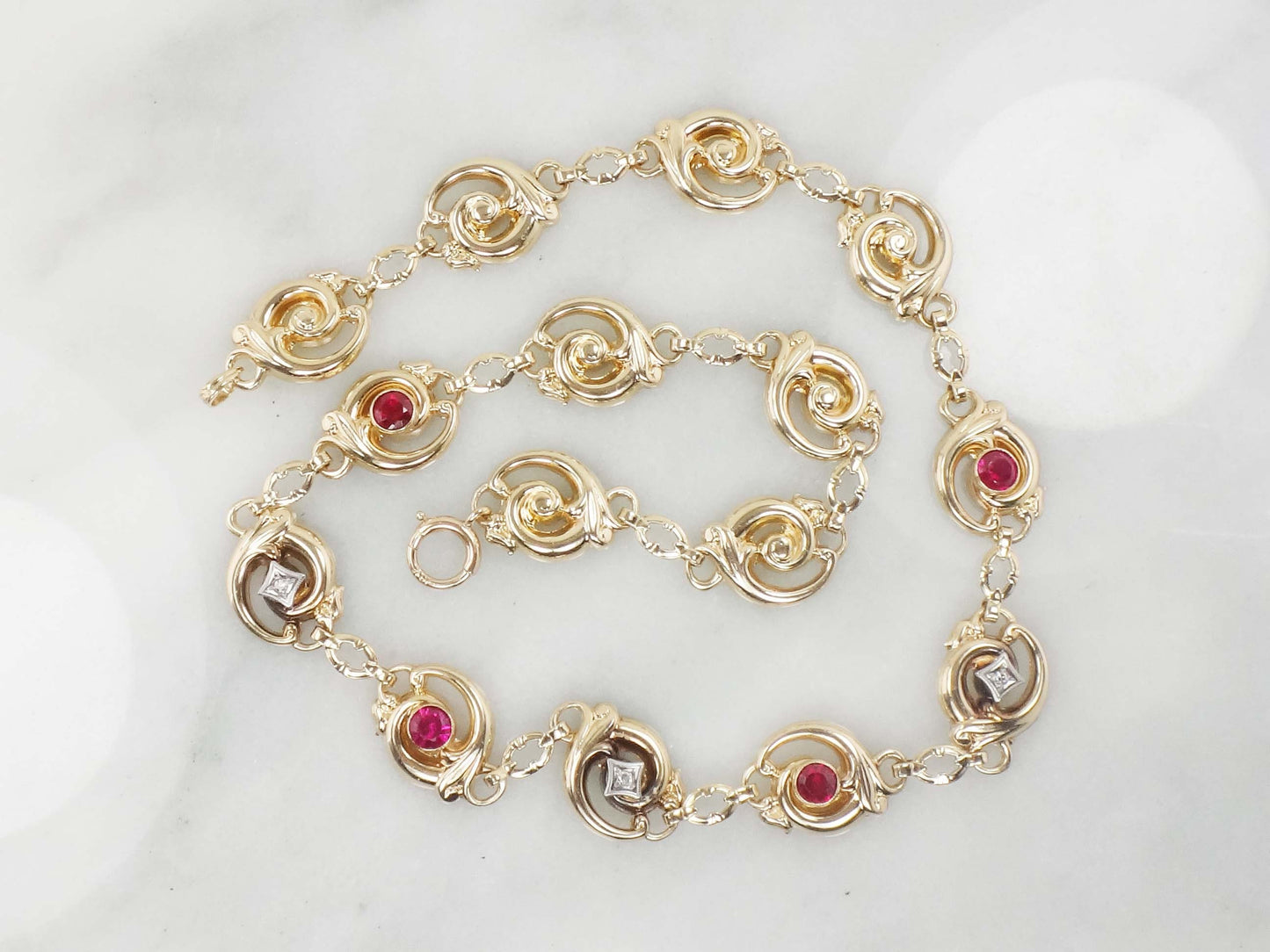 Vintage Esemco 10k Gold Ruby & Diamond Choker Necklace (15.25")