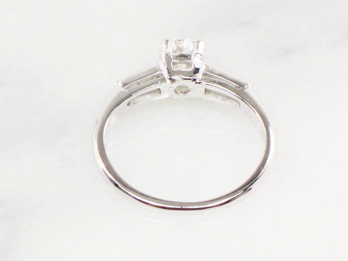 Vintage 14k White Gold Natural Diamond Engagement Ring GIA Certified .52 Carat Round Brilliant Diamond Engagement Ring Size 6.5
