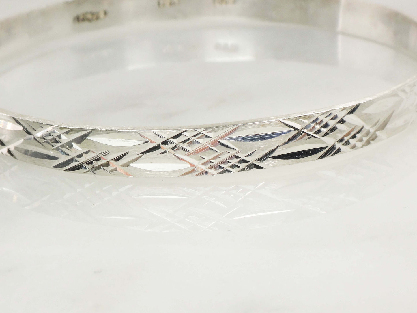 Sterling Silver Diamond Cut Bangle - Vintage Mexico 925 Large Sterling Slip On Bracelet