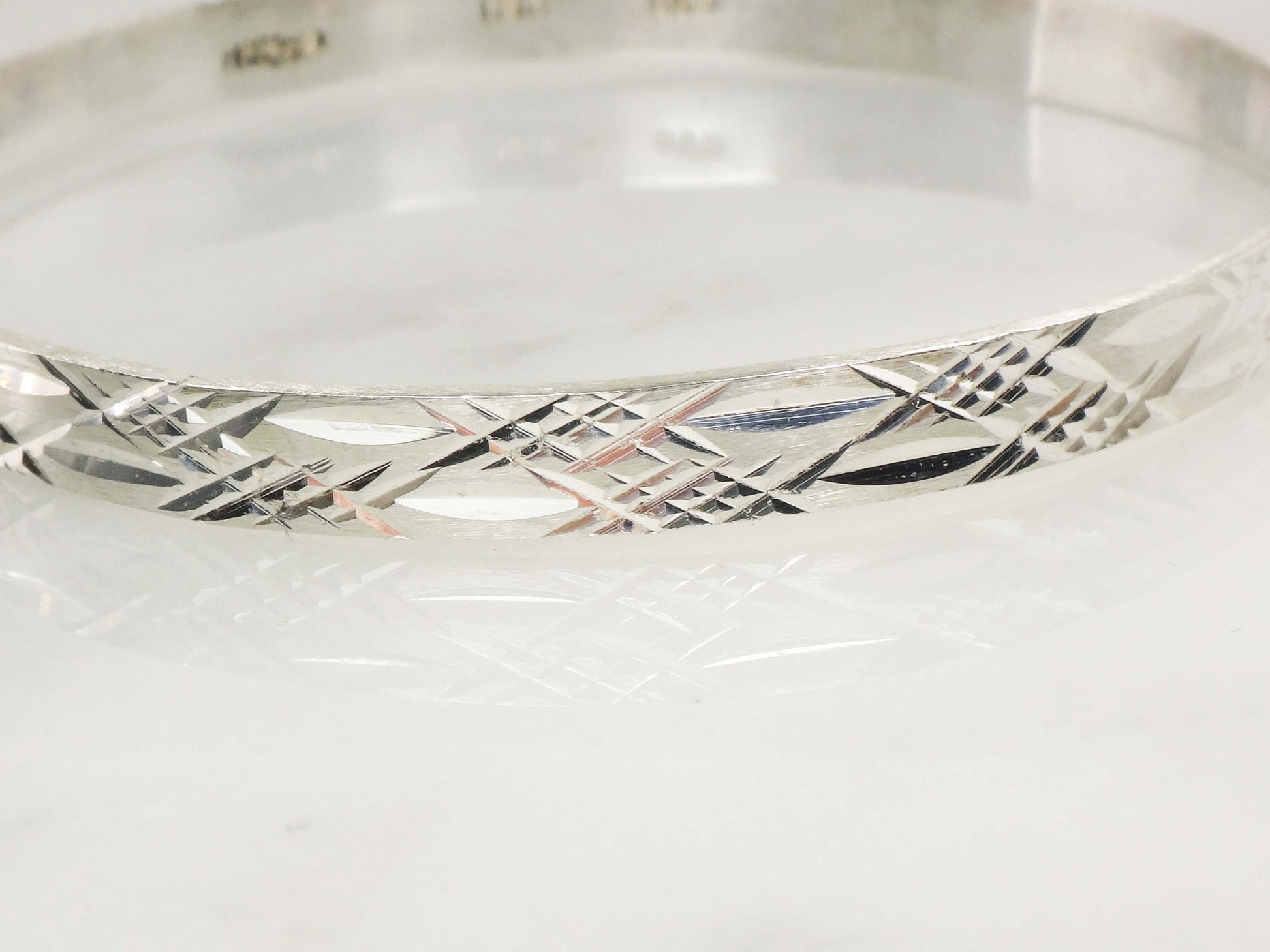 Sterling Silver Diamond Cut Bangle - Vintage Mexico 925 Large Sterling Slip On Bracelet