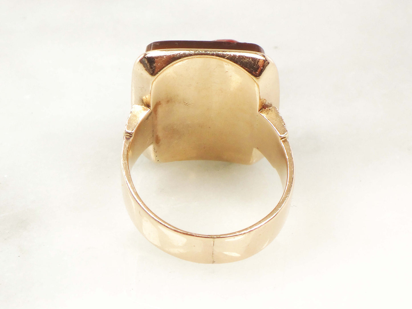 Vintage Victorian Carnelian Cameo Ring: 14k Rose Gold, Size 8