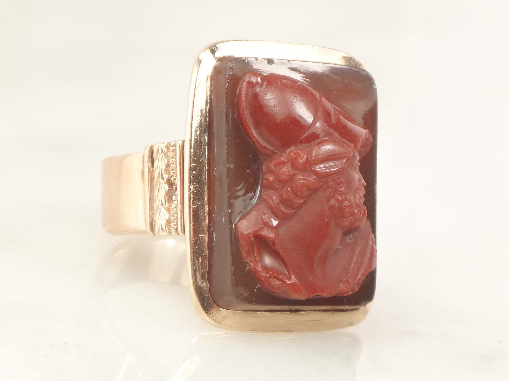 Vintage Victorian Carnelian Cameo Ring: 14k Rose Gold, Size 8