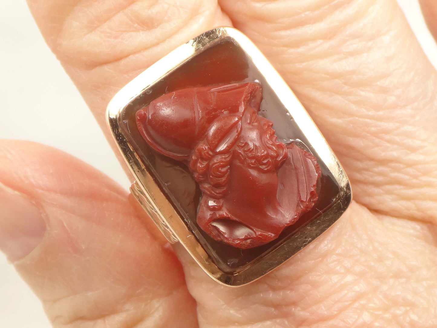 Vintage Victorian Carnelian Cameo Ring: 14k Rose Gold, Size 8
