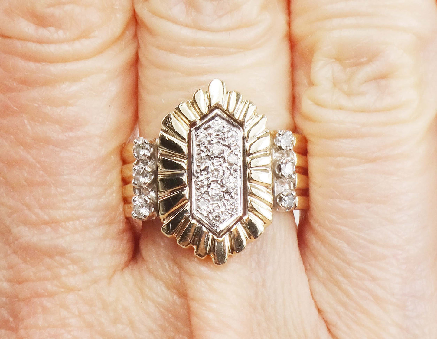 Vintage 14k Yellow Gold Diamond Cluster Ring (.30 CTS, Size 5.5)