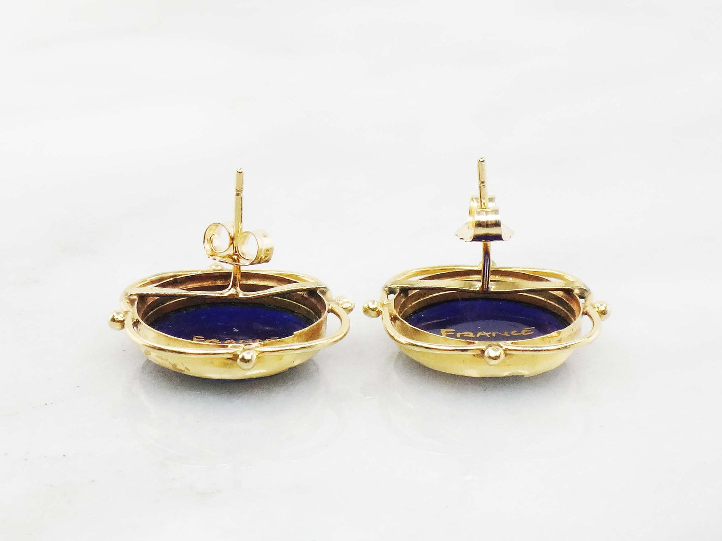 Vintage 14k French Painted Portrait Stud Earrings