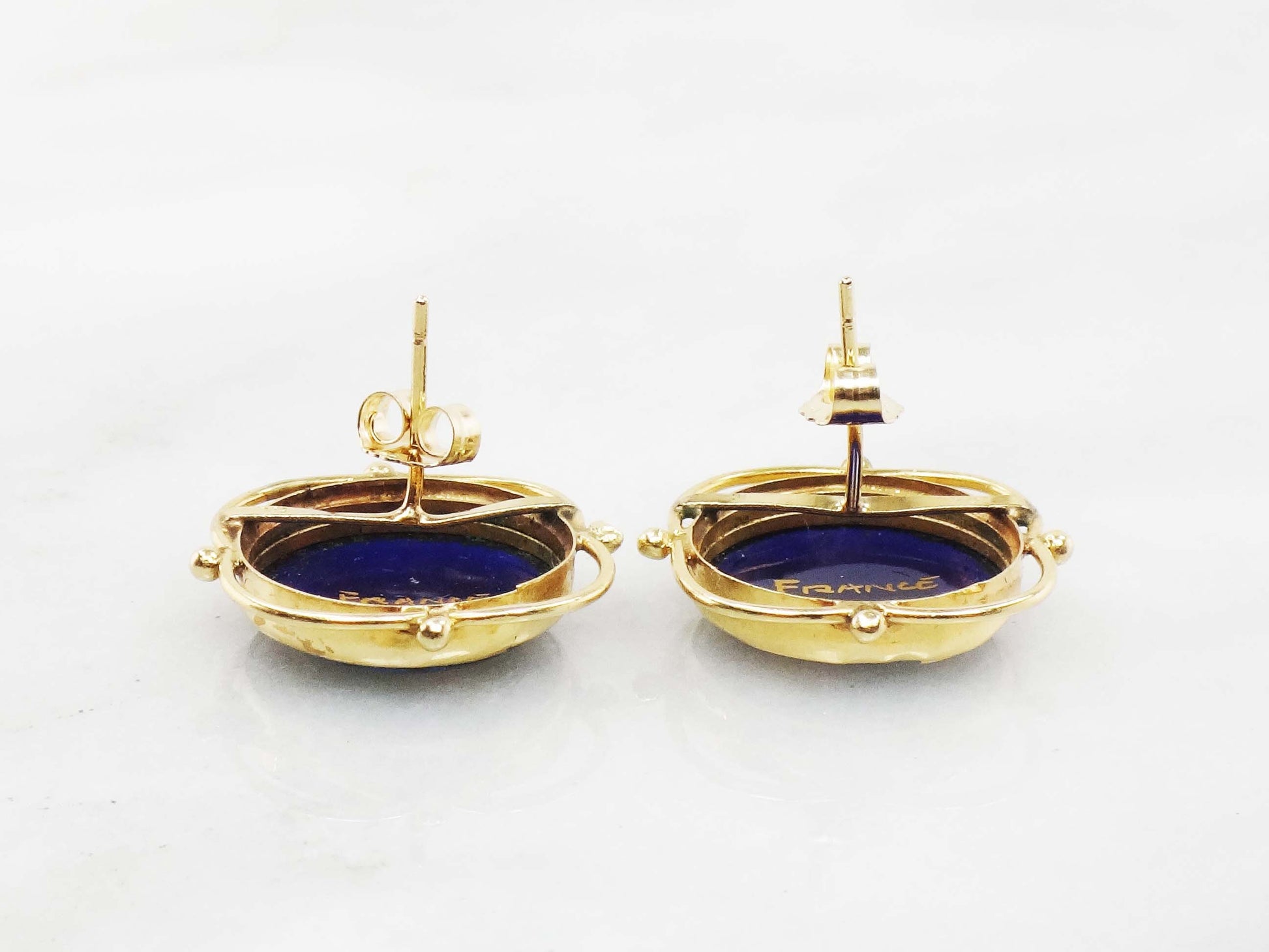 Vintage 14k French Painted Portrait Stud Earrings