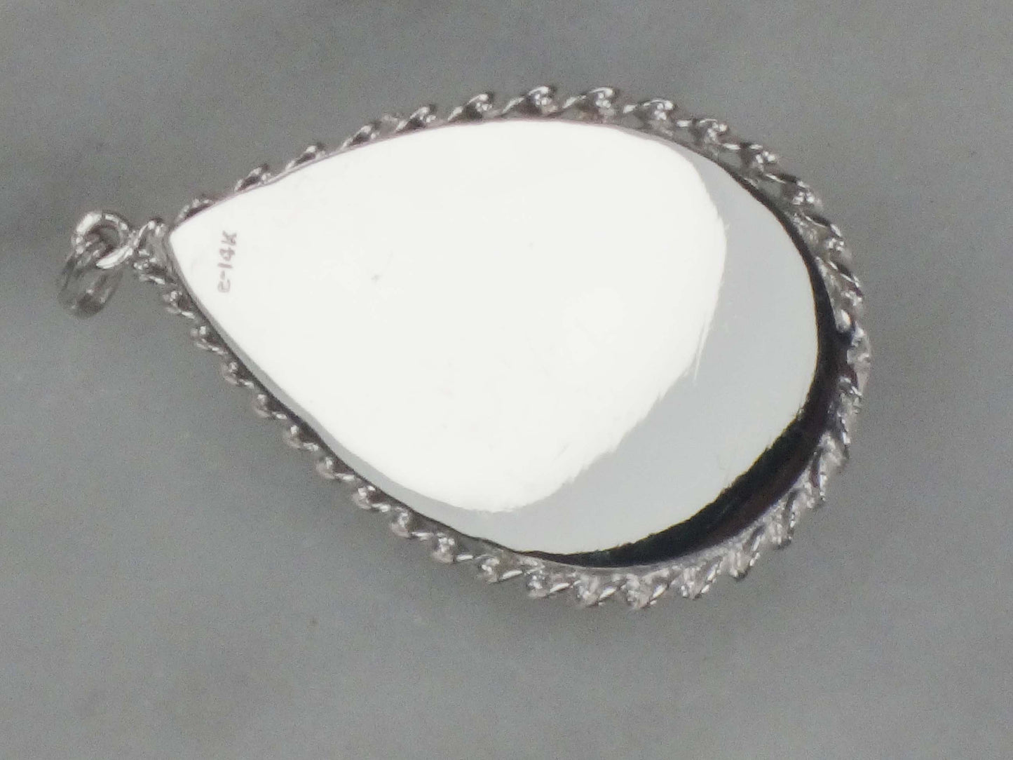 Vintage 14k White Gold Teardrop Locket Pendant, Picture Locket Charm with Red Stone