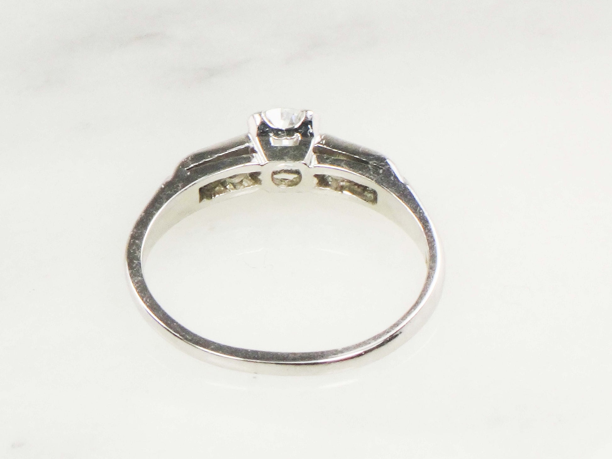 Vintage Platinum Diamond Engagement Ring: Transitional Cut, Circa 1940s, Size 7.5