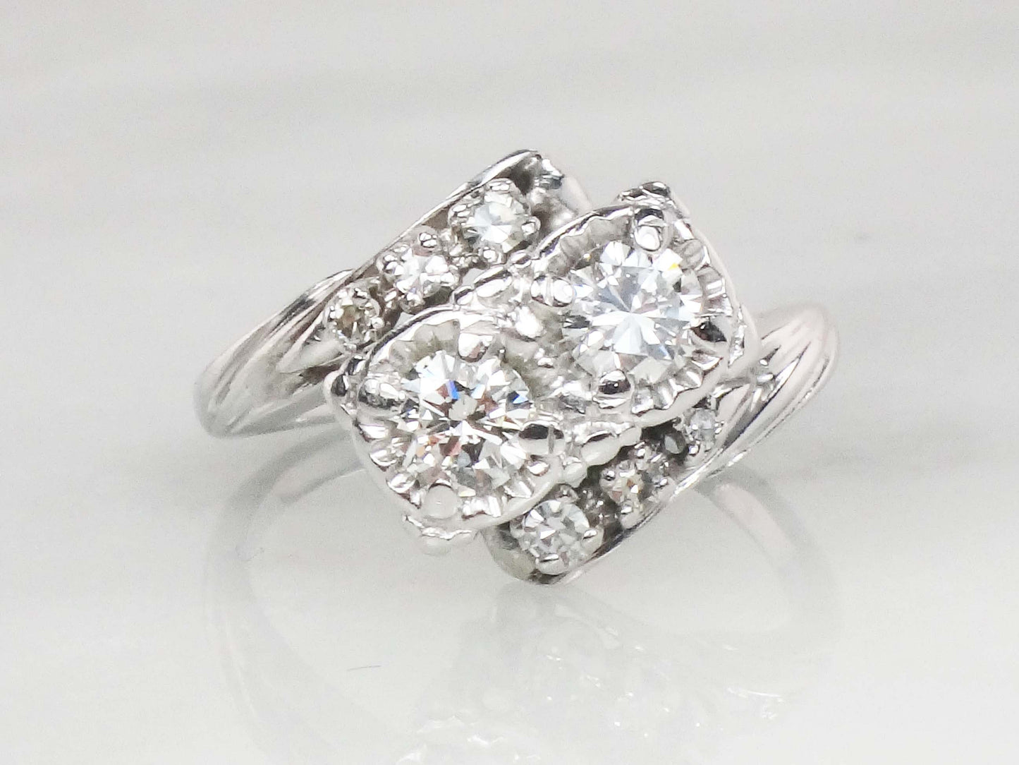 Vintage Toi et Moi Diamond Ring: 0.75 Carat, 14k White Gold Anniversary Ring
