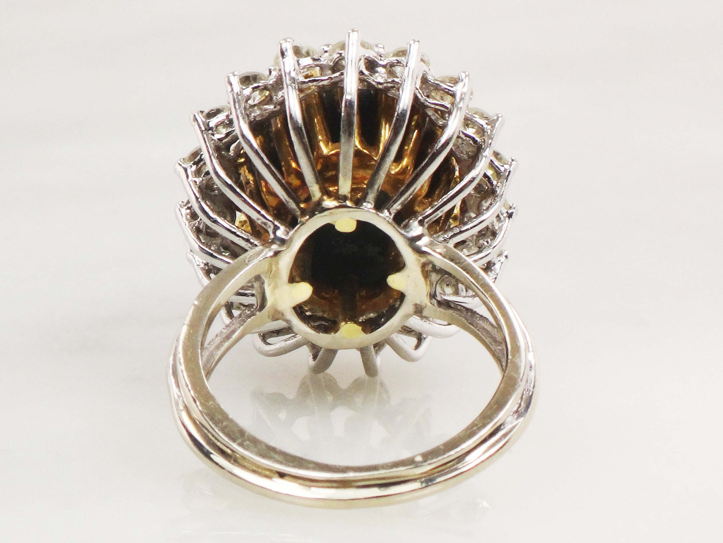Vintage Black Star Sapphire Ring: Diamond Halo, 14k Two-Tone Gold, Size 5.25