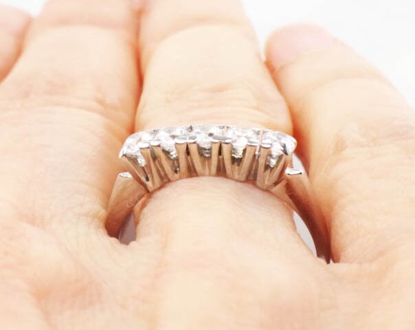 Vintage 14k White Gold Cubic Zirconia Wedding Band - Size 8