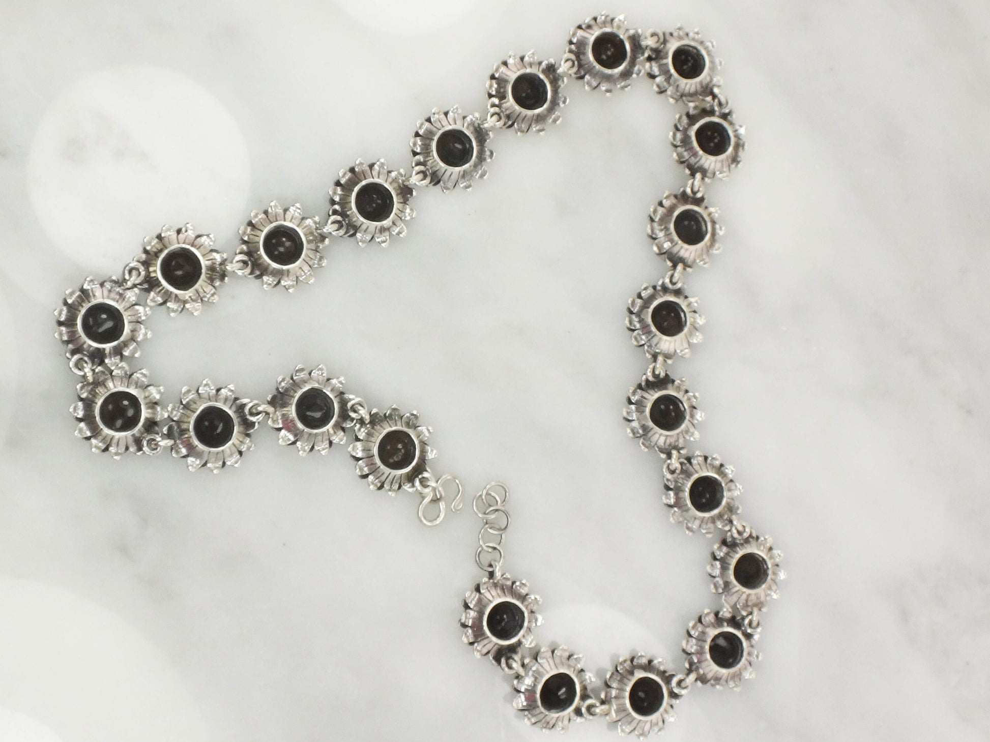 Silver Sunflower Necklace - Vintage Bold Floral Heavy Sterling Jewelry - 19"