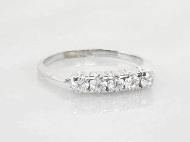 Vintage 14k White Gold Cubic Zirconia Wedding Band - Size 8