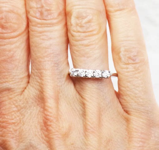 Vintage 14k White Gold Cubic Zirconia Wedding Band - Size 8