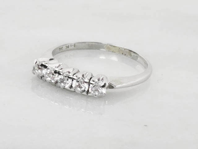 Vintage 14k White Gold Cubic Zirconia Wedding Band - Size 8