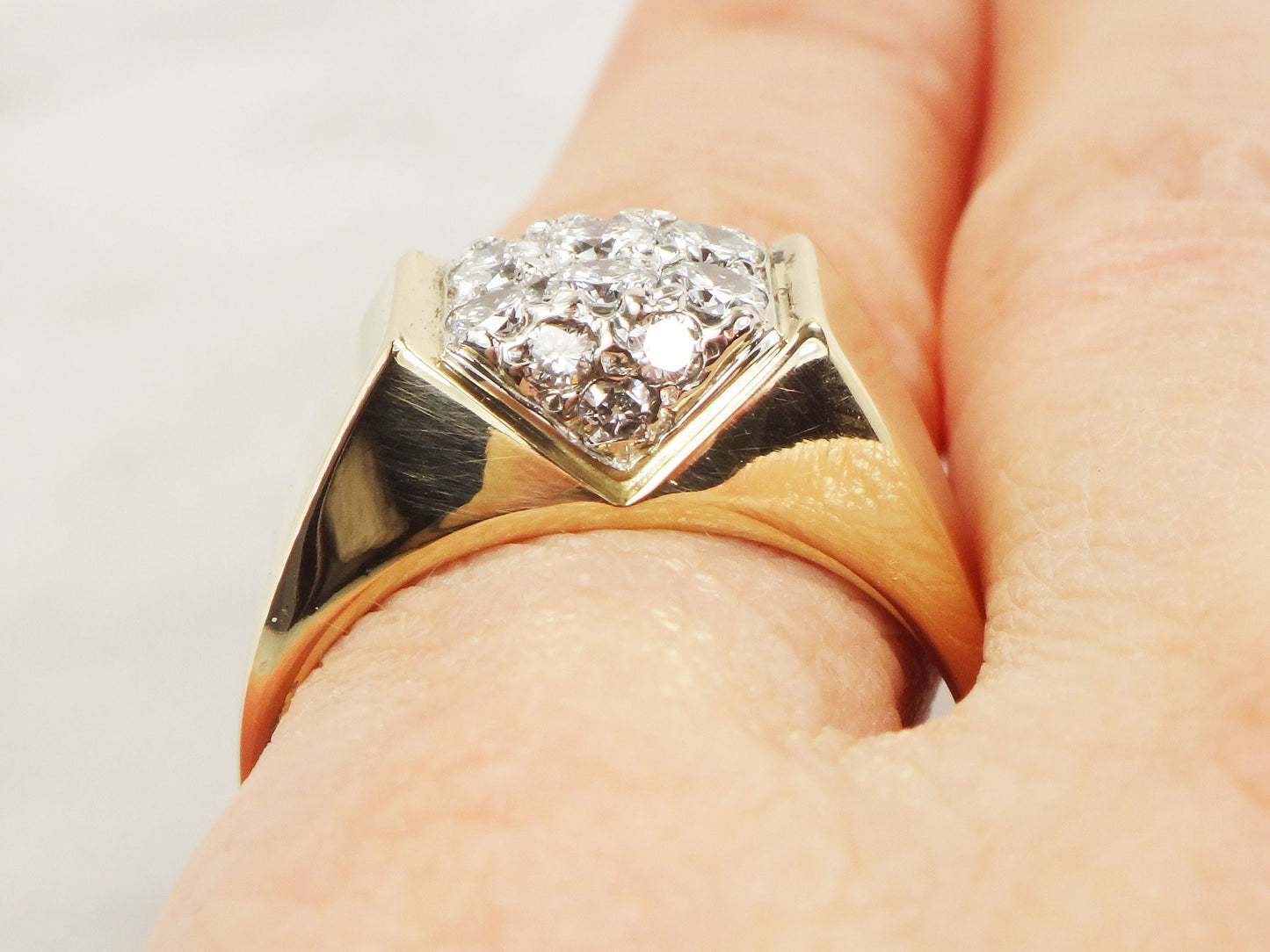 Vintage IB Goodman 14k Yellow Gold Diamond Cluster Ring - 1 CT, Size 10