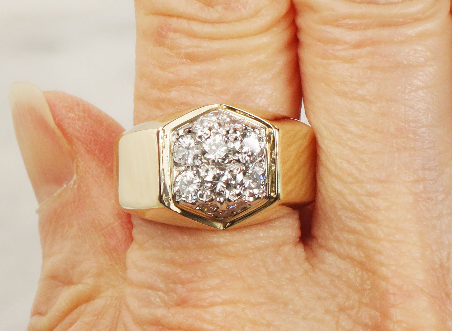 Vintage IB Goodman 14k Yellow Gold Diamond Cluster Ring - 1 CT, Size 10