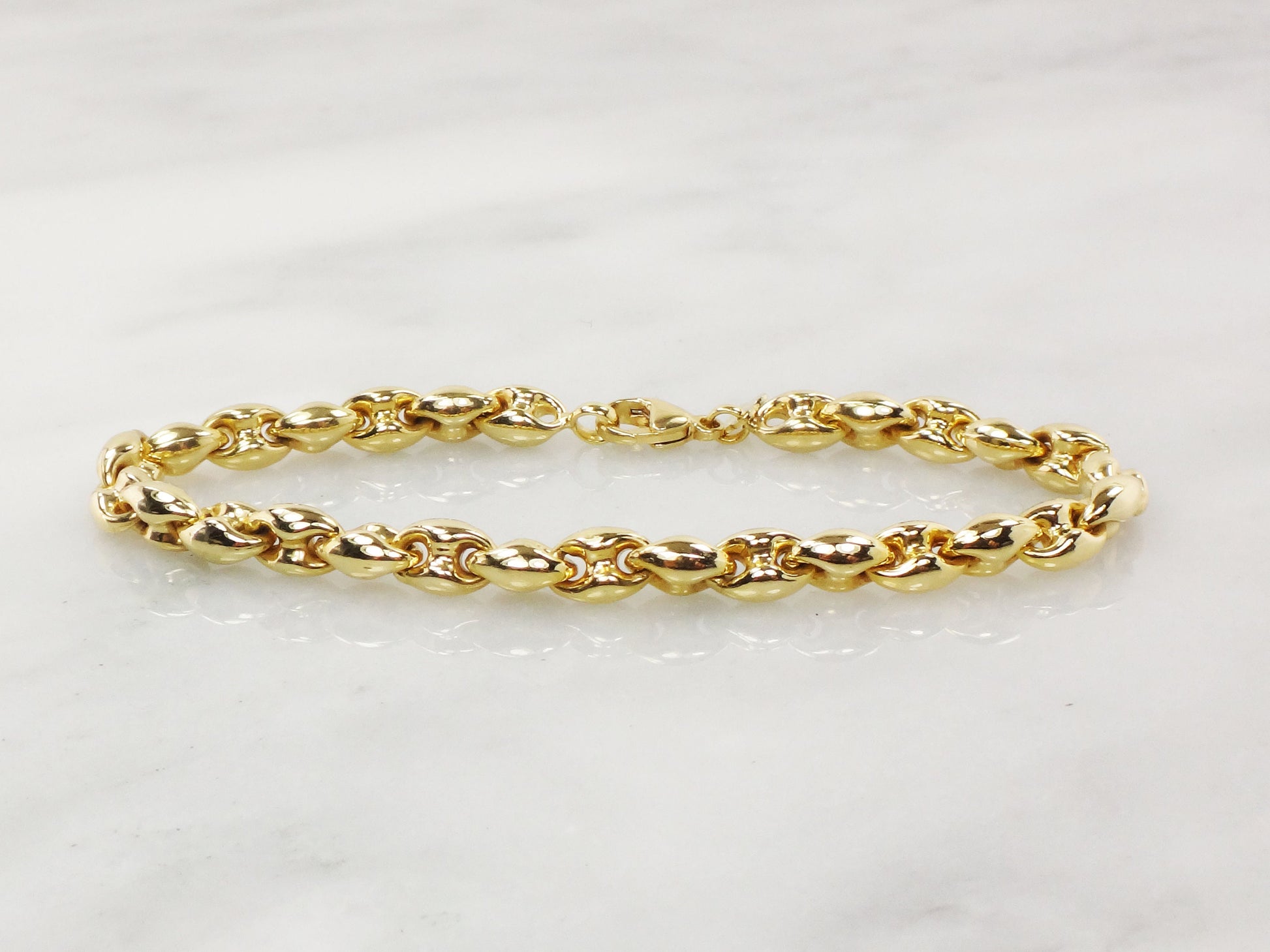Vintage 18k Yellow Gold Mariner Link Bracelet - Italian Puffed Design