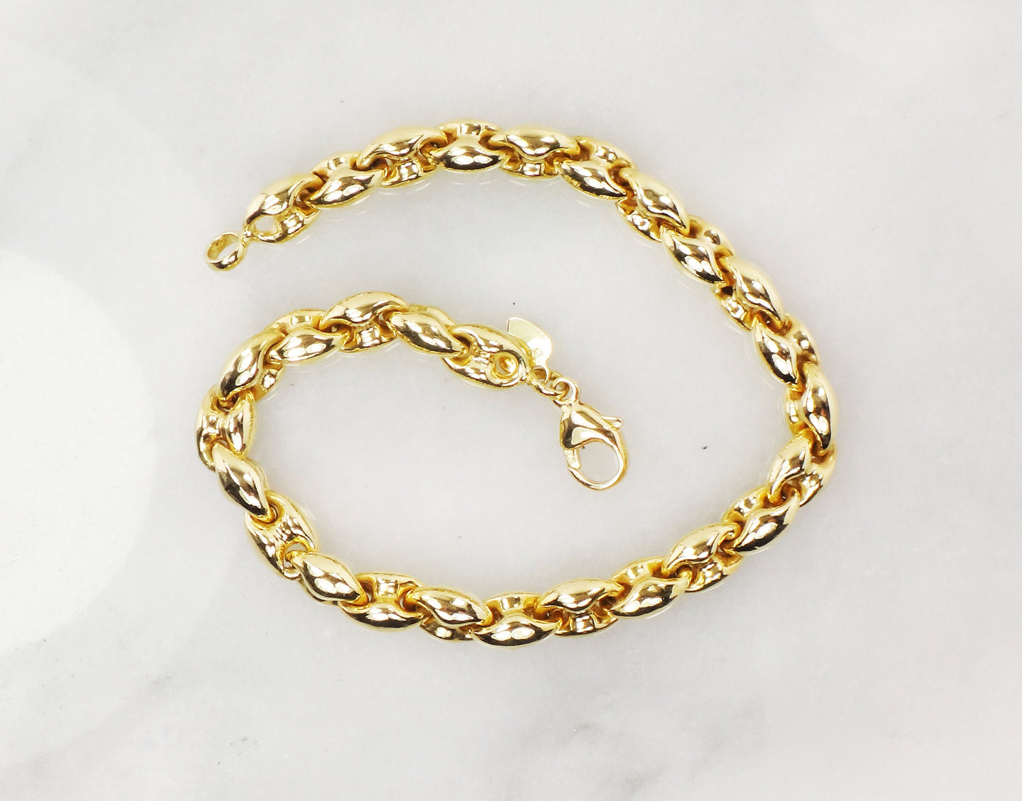 Vintage 18k Yellow Gold Mariner Link Bracelet - Italian Puffed Design