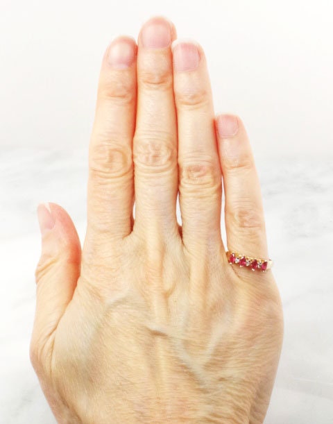 Vintage 14k Yellow Gold Ruby and Diamond Ring - Size 3.5