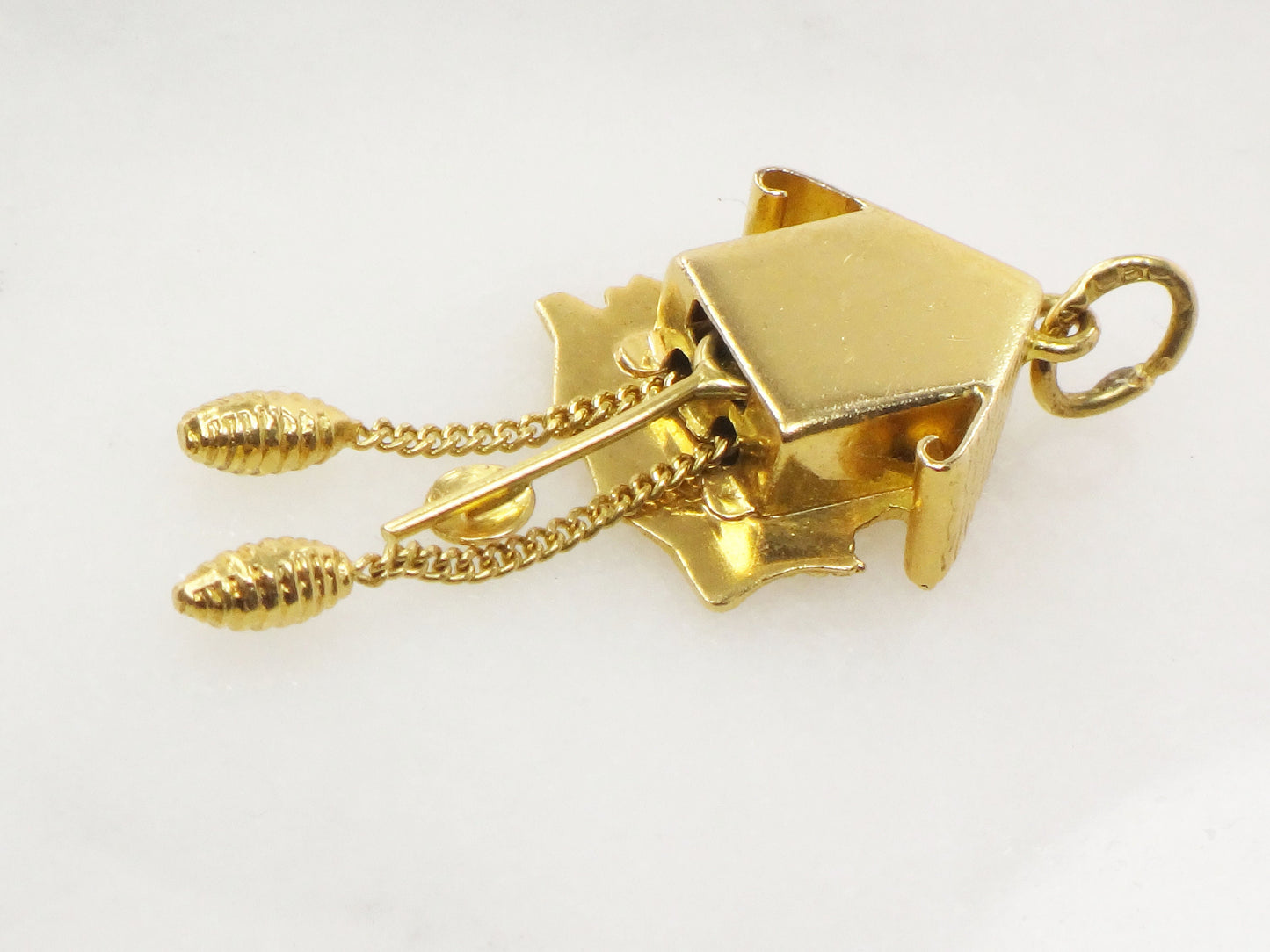 Vintage 18k Gold Cuckoo Clock Charm Pendant: Moving Pendulum, Bavaria Souvenir