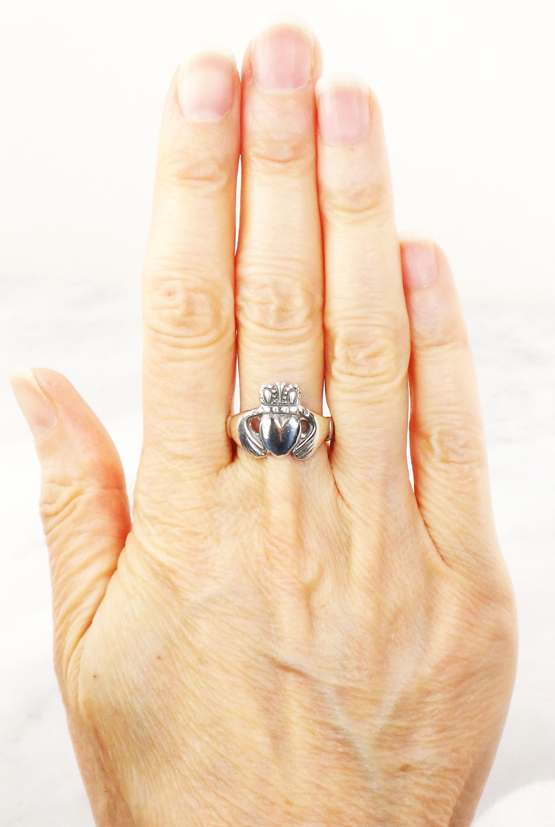 Vintage Sterling Silver Claddagh Ring: Irish Wedding Band, Size 7.25