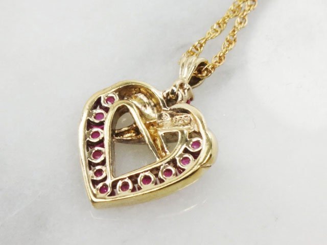 Vintage Vermeil Ruby Heart Necklace, Gold Plated Sterling Silver Pendant Chain 19"