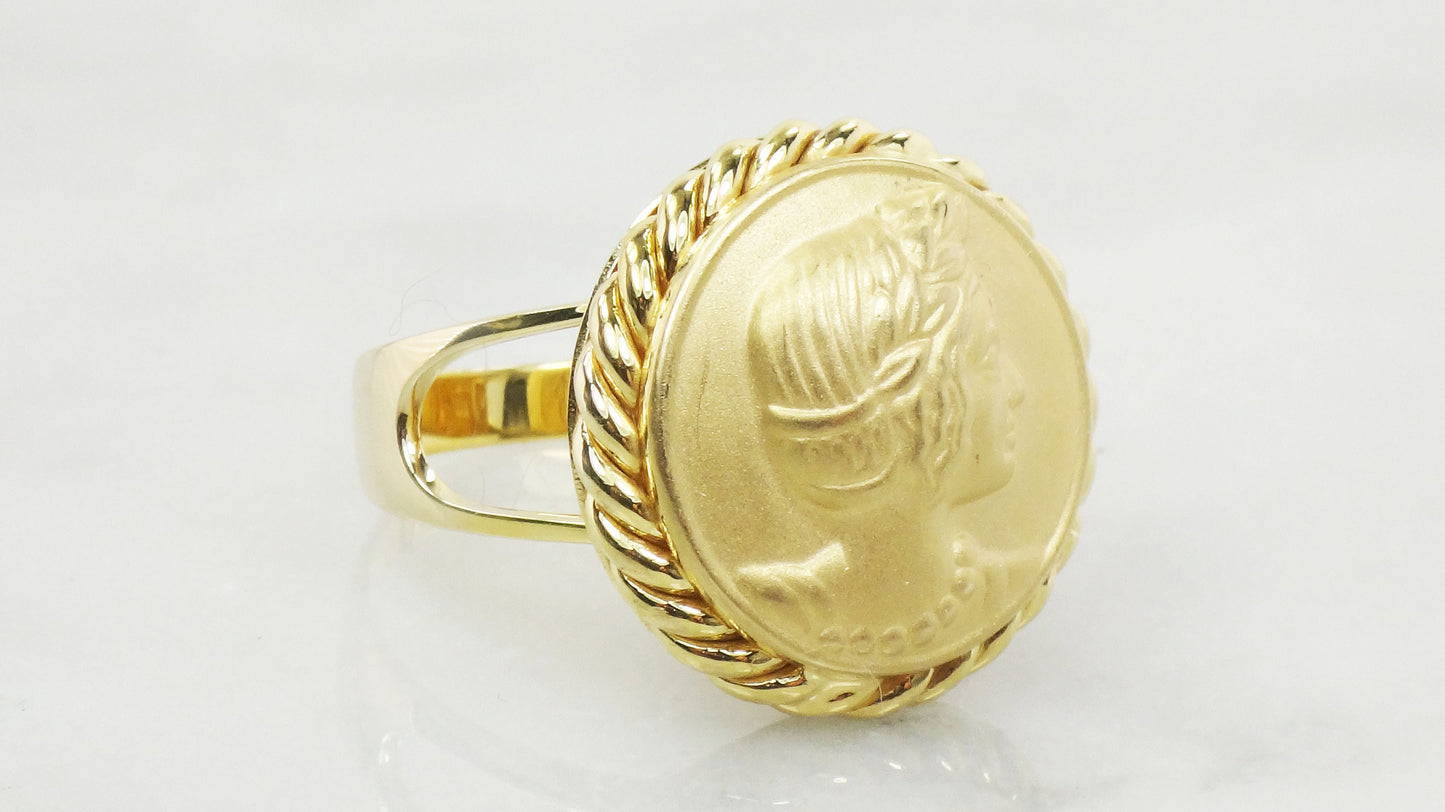 Vintage 14k Yellow Gold Cameo Ring - Italian Design, Size 10