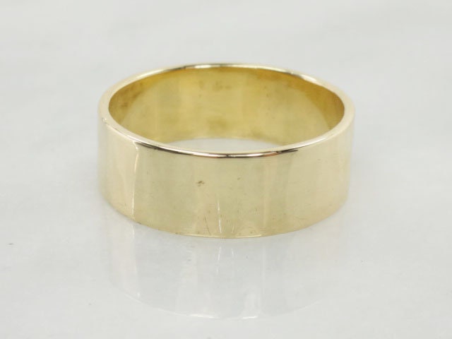 Vintage 14k Yellow Gold Wedding Band - 7.4mm Wide Plain Ring, Size 9.25