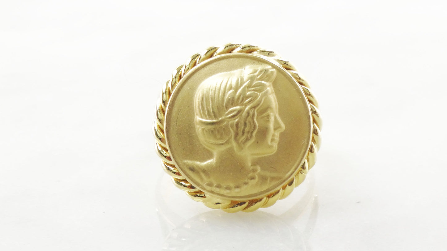 Vintage 14k Yellow Gold Cameo Ring - Italian Design, Size 10
