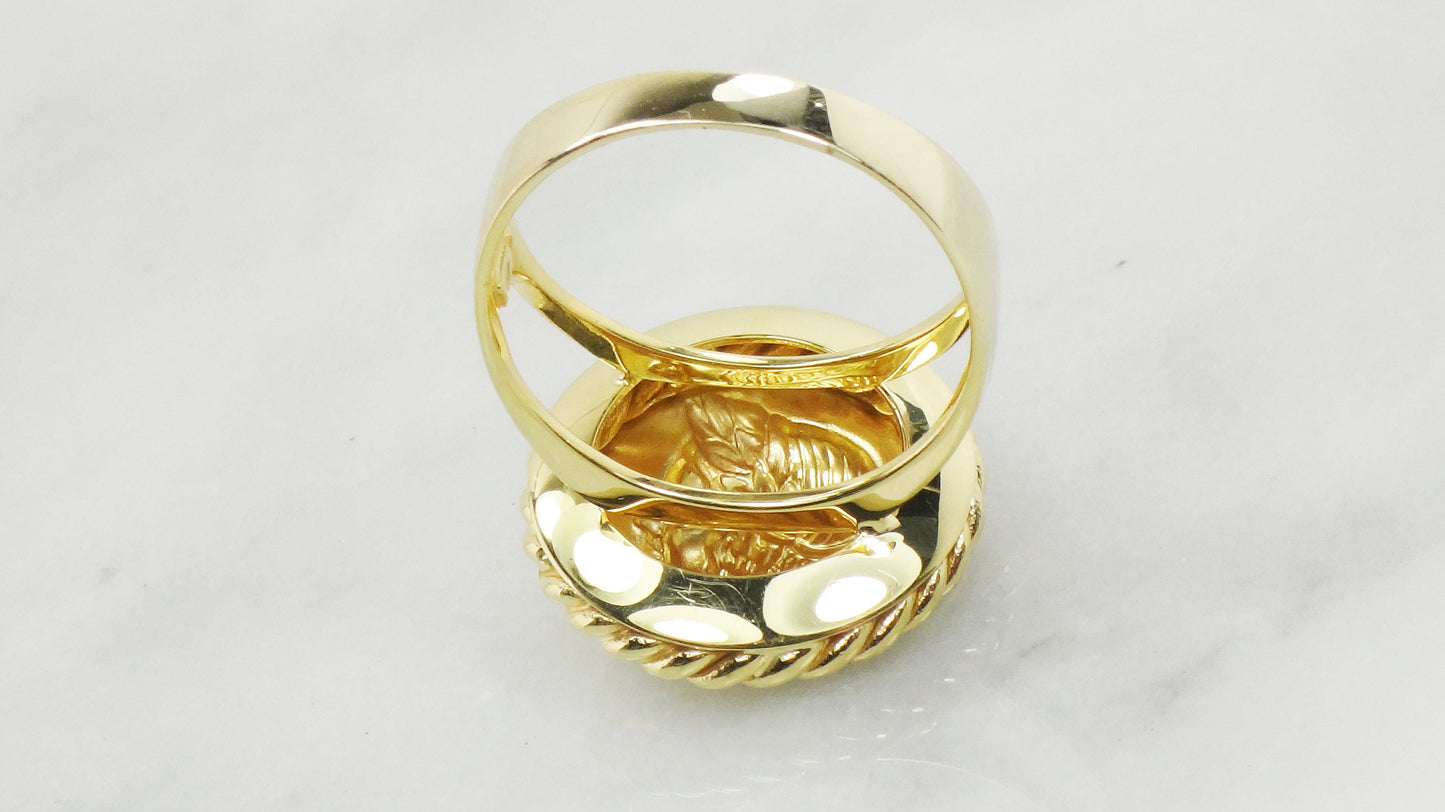 Vintage 14k Yellow Gold Cameo Ring - Italian Design, Size 10