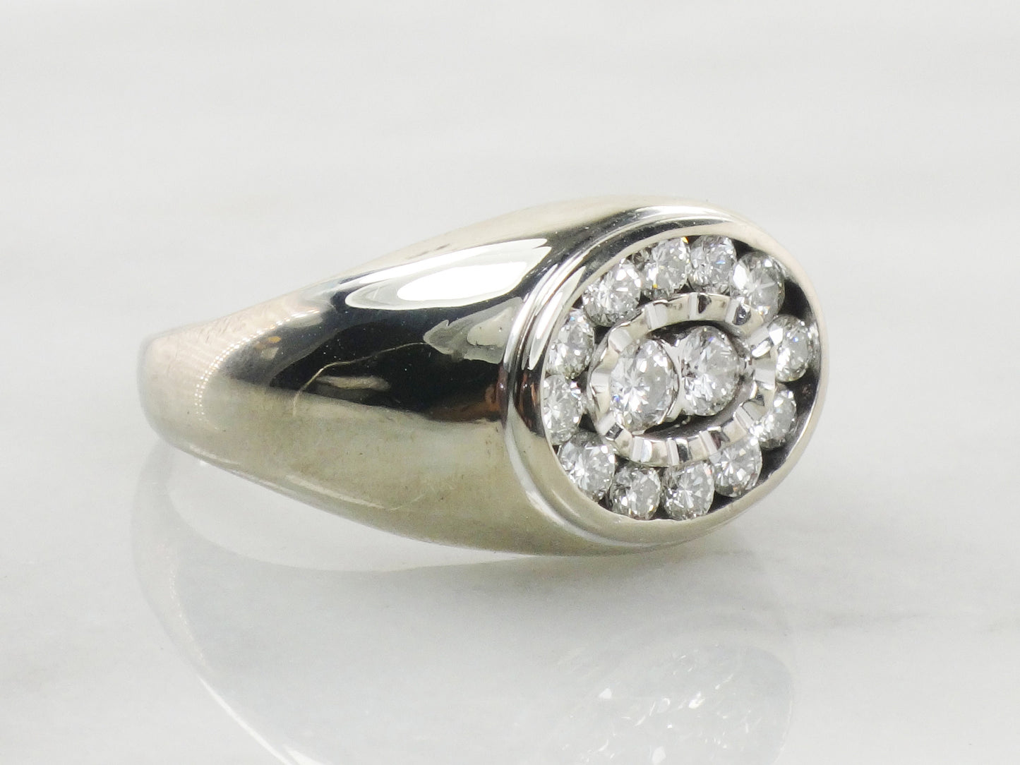 Vintage 14k White Gold Natural Diamond Cluster Ring High Quality Men's Diamond Ring 1 CT TDW Diamond Ring Size 9.5
