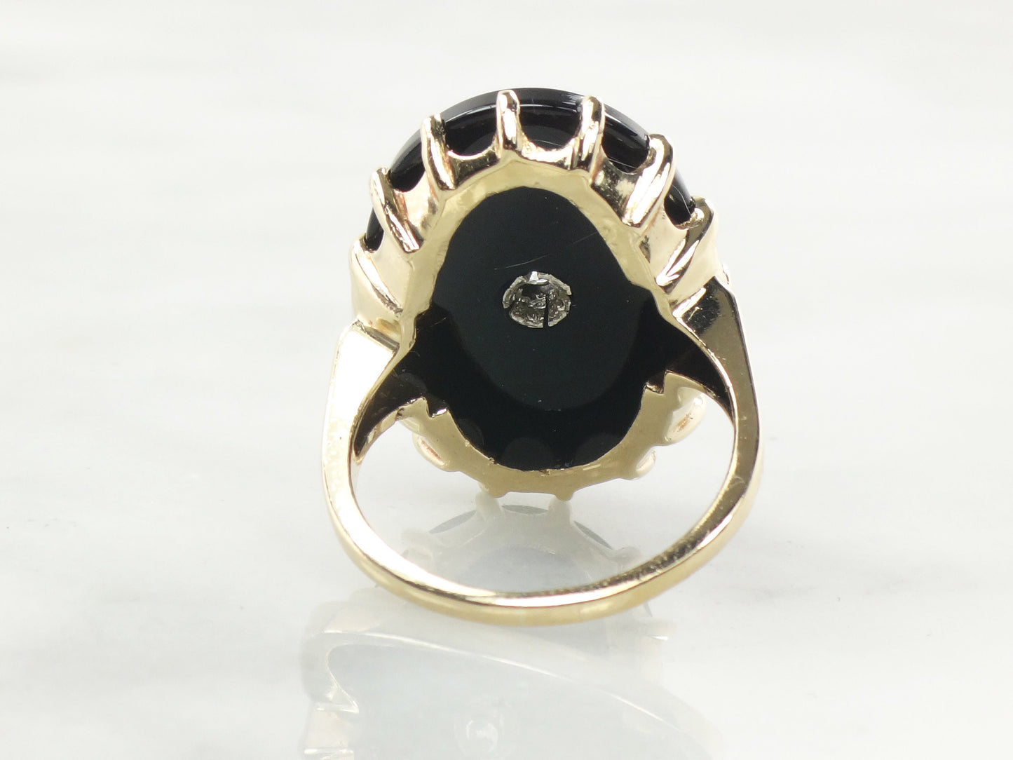 Vintage Art Deco 14k Gold Onyx Diamond Ring: .20 CT European Cut, Size 8.75