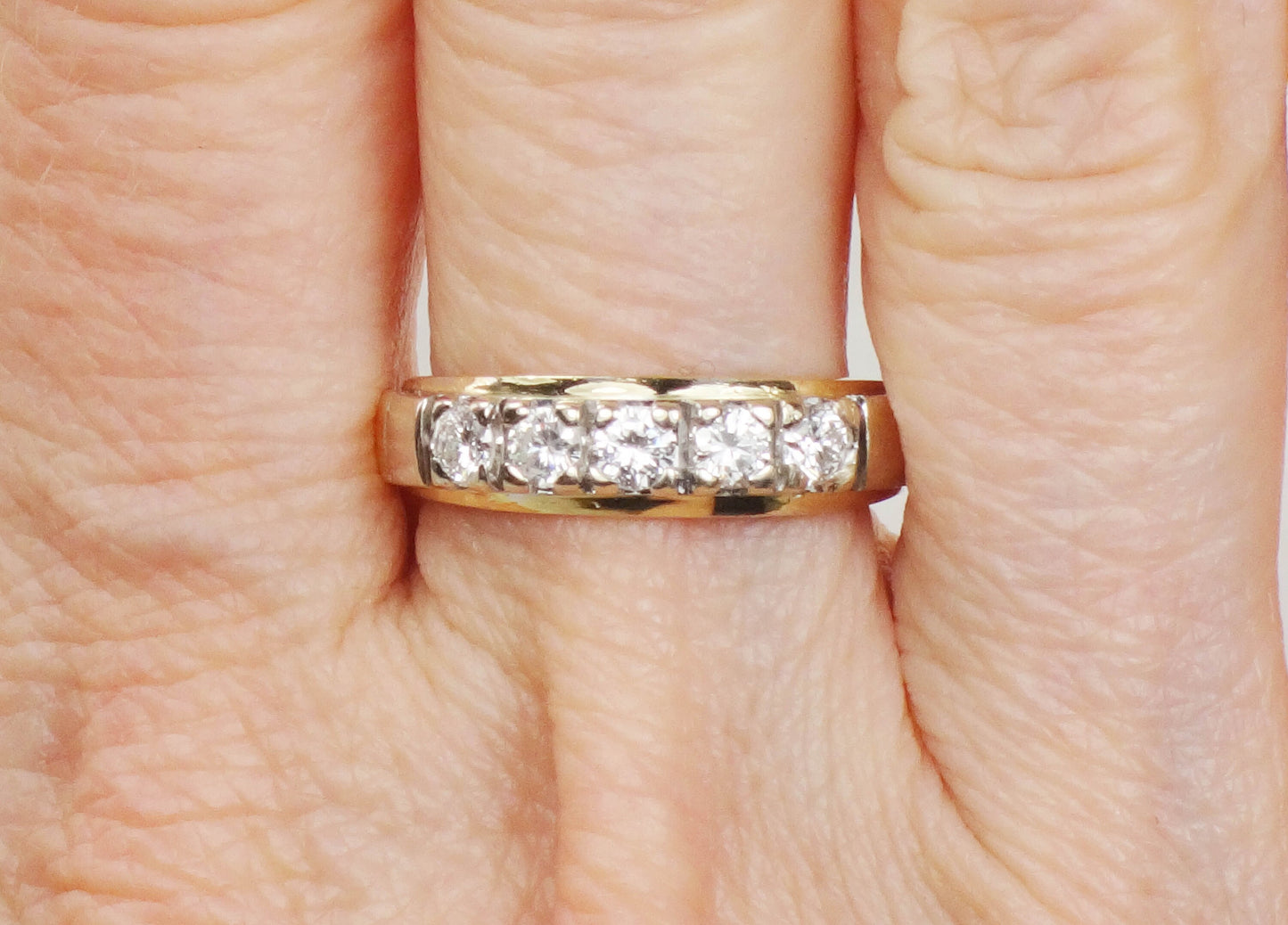 Vintage 18k Two Tone Gold Diamond Wedding Band - 1/2 CT TDW, Size 6