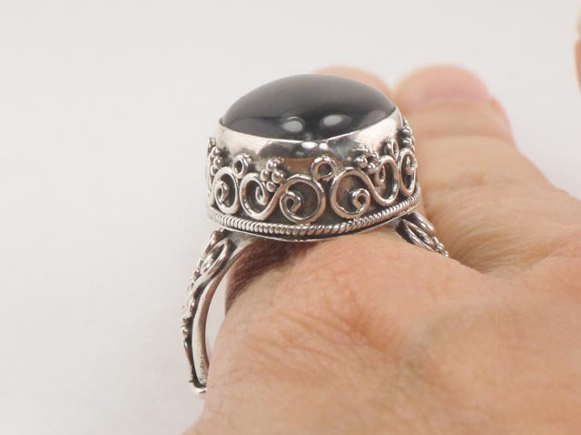 Vintage Suarti Sterling Silver Black Onyx Ring - Size 10