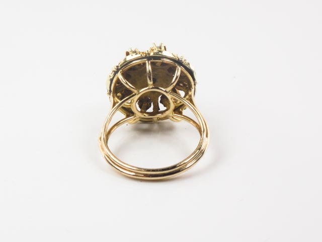 Vintage 14k Yellow Gold Opal Diamond Black Enamel Star Dome Ring (Size 7.25)