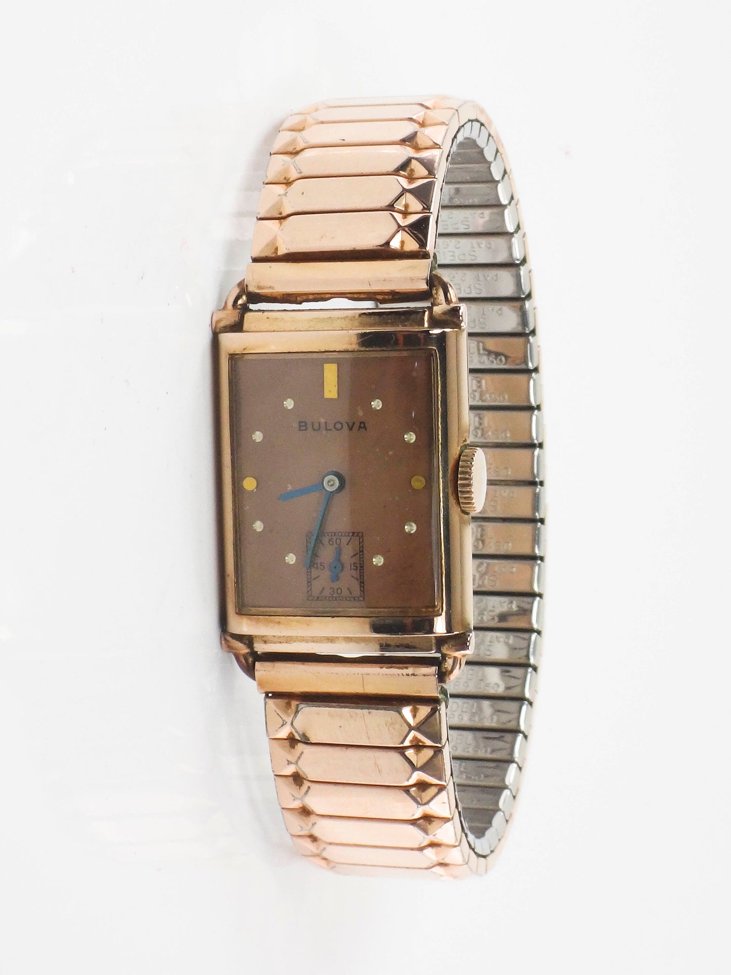 Vintage Bulova 14k Gold Filled Watch Retro Rose Gold Tank Mechanical Winding Watch with Flex Band Unisex Wristwatch