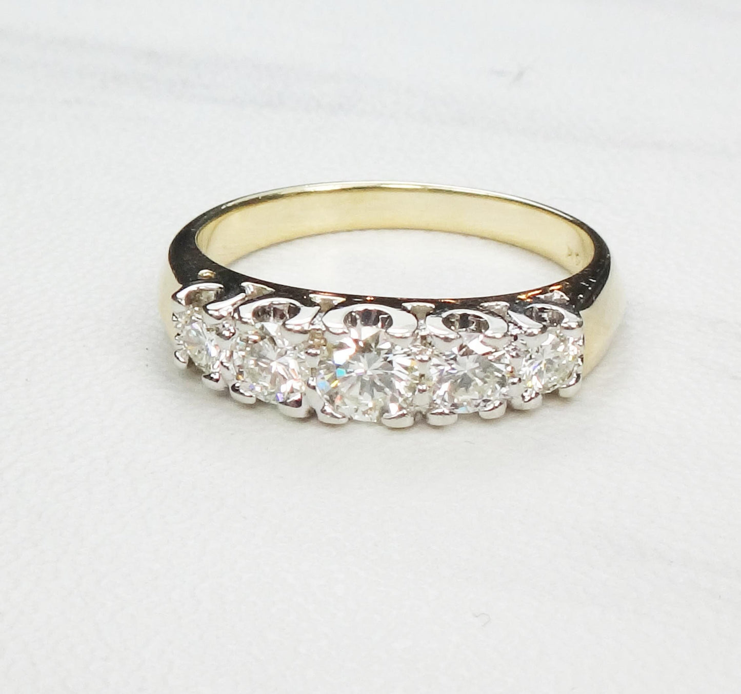 Vintage 14k Gold Natural Diamond Wedding Ring Five Diamond Band Approx .75 CTS TDW