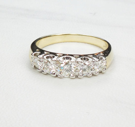 Vintage 14k Gold Natural Diamond Wedding Ring Five Diamond Band Approx .75 CTS TDW