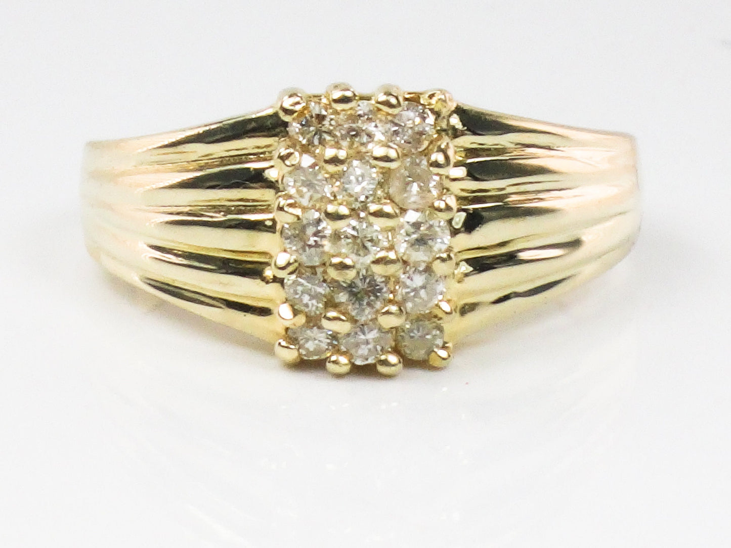 Vintage Diamond Cluster Ring: 14k Yellow Gold Dome Style, Size 6