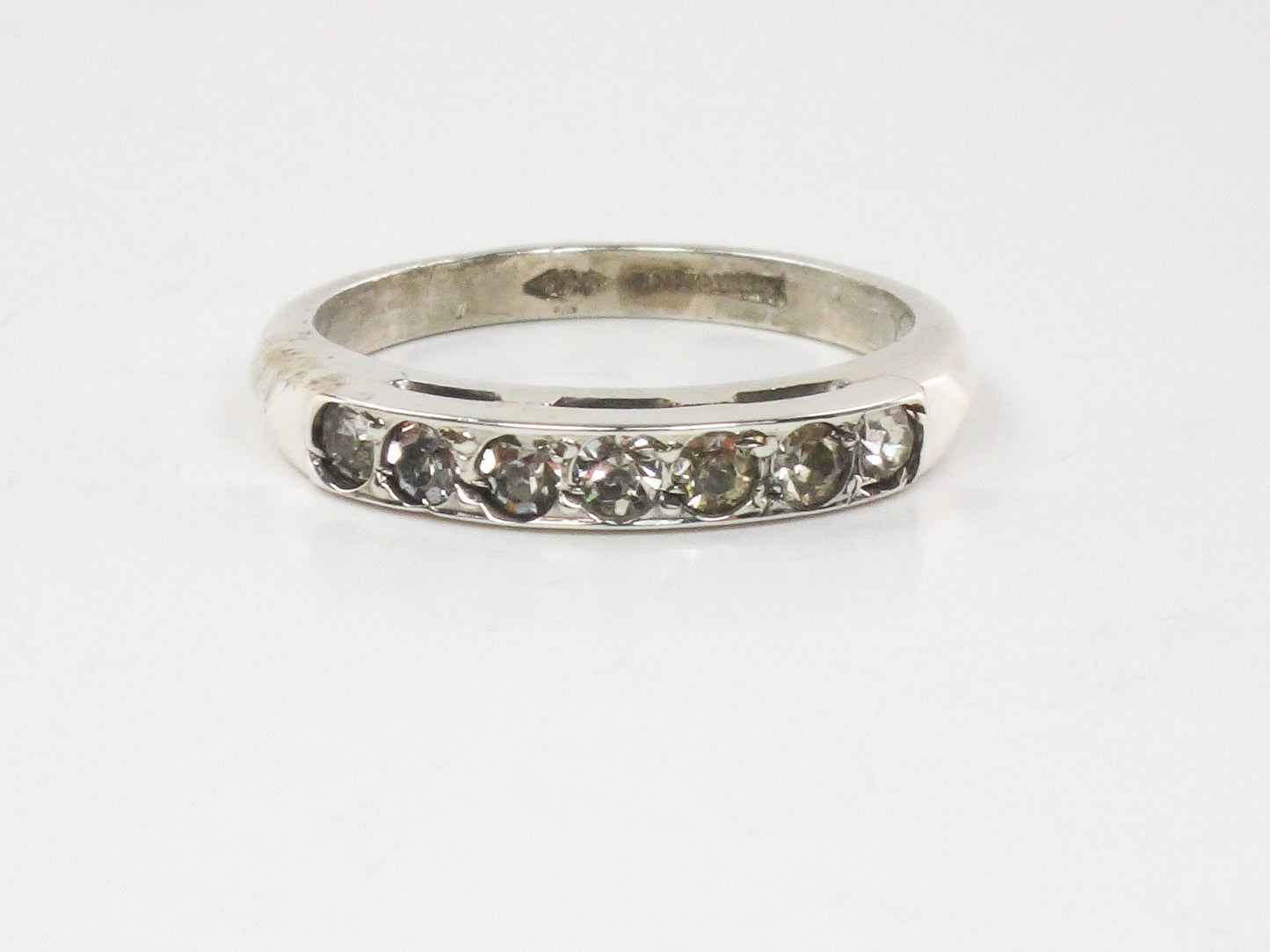 Vintage Uncas Sterling Silver Rhinestone Wedding Band - Size 6