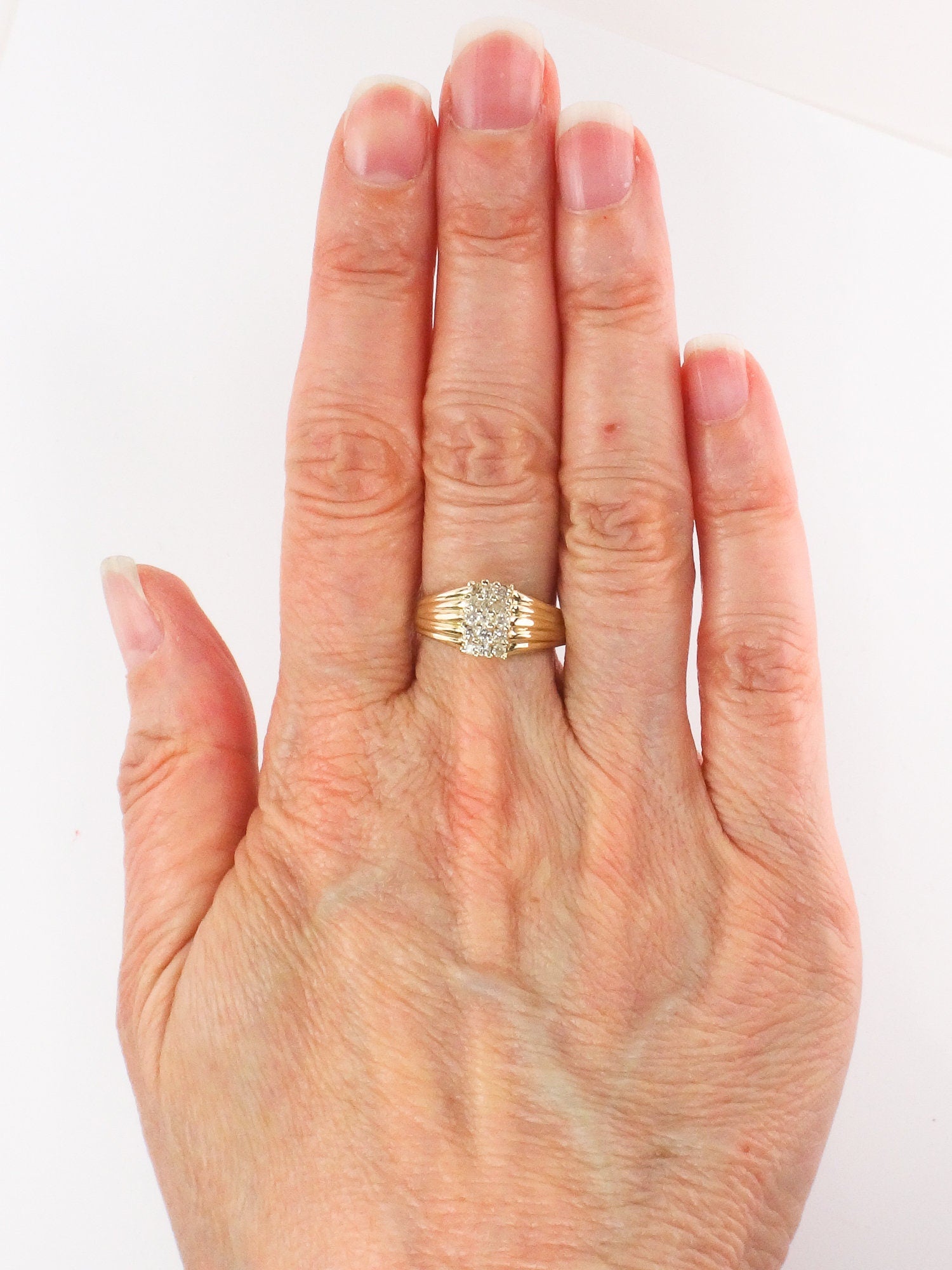 Vintage Diamond Cluster Ring: 14k Yellow Gold Dome Style, Size 6