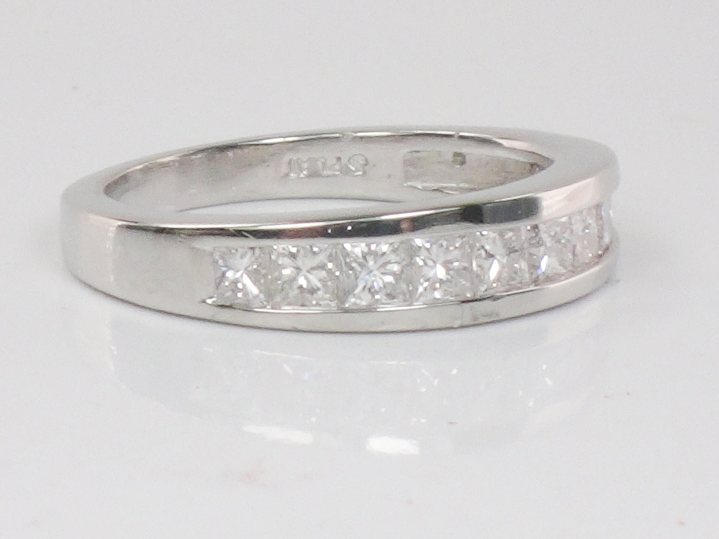 Vintage Platinum Princess Cut Natural Diamond Wedding Band, 1 Carat Total, Size 4