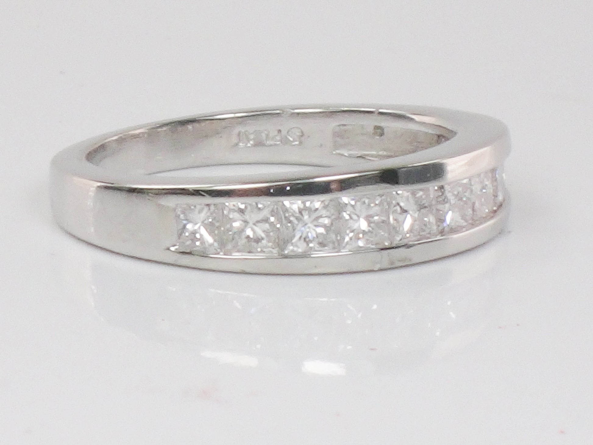 Vintage Platinum Princess Cut Natural Diamond Wedding Band, 1 Carat Total, Size 4