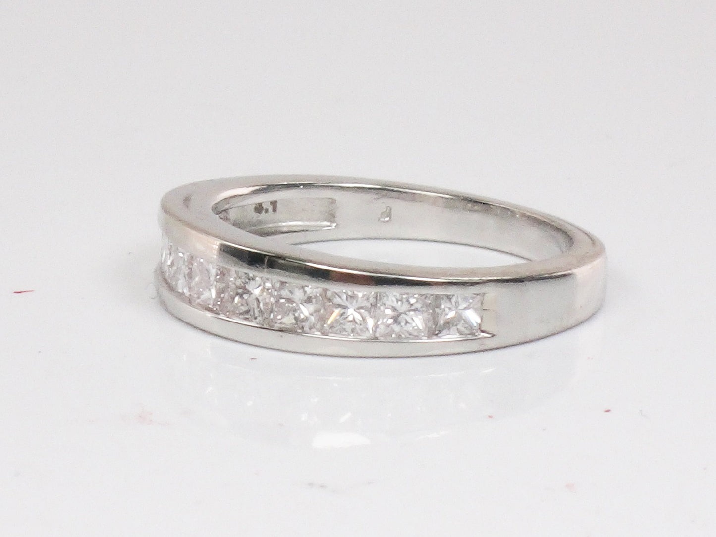 Vintage Platinum Princess Cut Natural Diamond Wedding Band, 1 Carat Total, Size 4