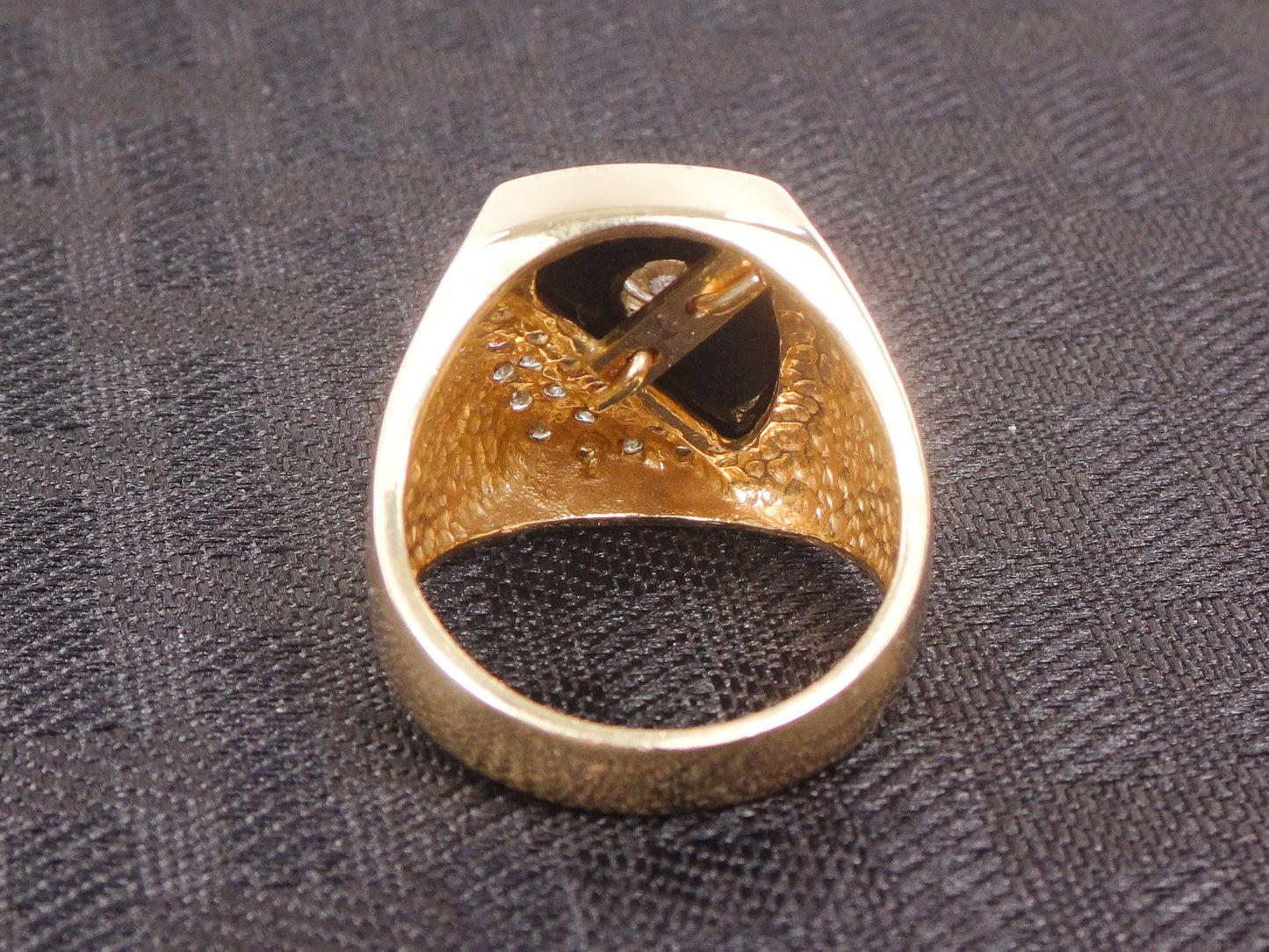 Vintage Men's 14k Yellow Gold Onyx Diamond Ring - Size 9.5
